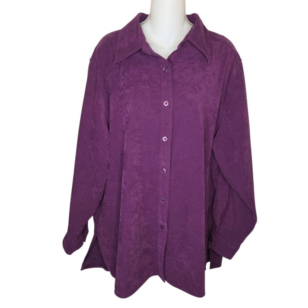 Denim & Co. Deep Purple Sueded Button-Down Tunic Shirt - Plus Size 1X